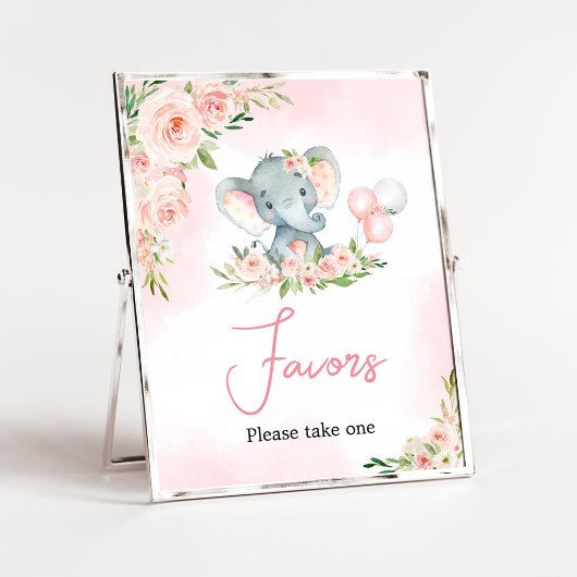 Pink Floral Elephant Balloon Baby Duwer Favorit Poster