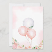Pink Floral Elephant Balloon Babydusche Einladung (Rückseite)