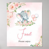 Pink Floral Elephant Balloon Babydusche Nahrung Poster (Vorne)