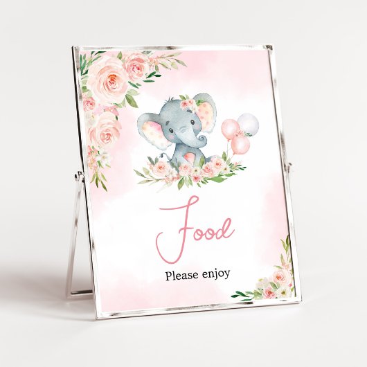 Pink Floral Elephant Balloon Babydusche Nahrung Poster