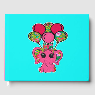 Pink Floral Elephant Balloons Gästebuch