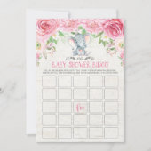 Pink Floral Elephant Bingo Baby Duschkarte Einladung (Vorderseite)