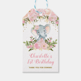 Pink Floral Elephant Geburtstagsparty Gefallen Tag Geschenkanhänger
