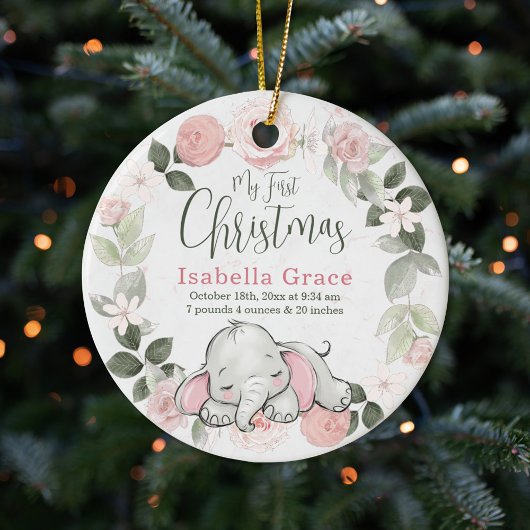 Pink Floral Elephant Girl Baby 1. Weihnachtsfest F Keramik Ornament