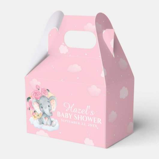 Pink Floral Elephant Girl Baby Dusche Danke Geschenkschachtel (Vorderseite)