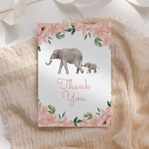 Pink Floral Elephant Girl Baby Dusche Dankeskarte