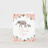 Pink Floral Elephant Girl Baby Dusche Dankeskarte (Vorderseite)
