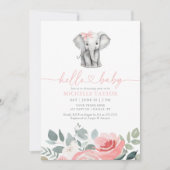 Pink Floral Elephant Girl Baby Dusche Einladung (Vorderseite)