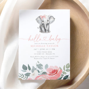 Pink Floral Elephant Girl Baby Dusche Einladung