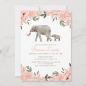 Pink Floral Elephant Girl Baby Dusche Einladung (Vorderseite)