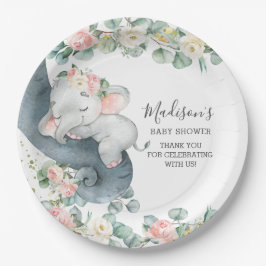 Pink Floral Elephant Girl Baby Dusche Geburtstag Pappteller