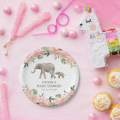 Pink Floral Elephant Girl Baby Dusche Pappteller (Party)