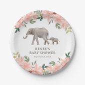 Pink Floral Elephant Girl Baby Dusche Pappteller (Vorderseite)