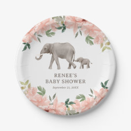 Pink Floral Elephant Girl Baby Dusche Pappteller