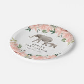 Pink Floral Elephant Girl Baby Dusche Pappteller (Schrägansicht)