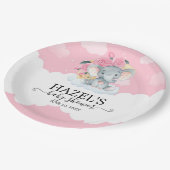 Pink Floral Elephant Kleine Peanut Babydusche Pappteller (Schrägansicht)