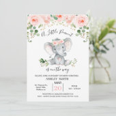 Pink Floral Elephant Peanut Baby Dusche Einladung (Stehend Vorderseite)
