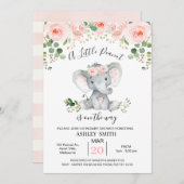 Pink Floral Elephant Peanut Baby Dusche Einladung (Vorne/Hinten)
