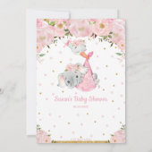 Pink Floral Elephant Stork Bundle Girl Baby Dusche Einladung (Rückseite)