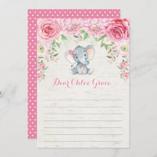Pink Floral Elephant Time Capsul Message Card Einladung (Vorne/Hinten)