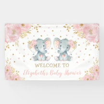 Pink Floral Elephant Twi Girls Babydusche Willkomm