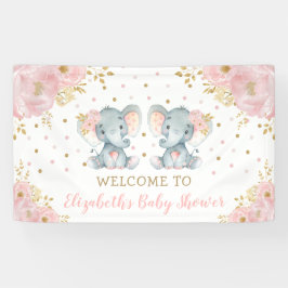 Pink Floral Elephant Twi Girls Babydusche Willkomm Banner
