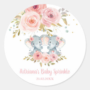 Pink Floral Elephant Twin Girls Baby Duschvorteil Runder Aufkleber