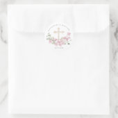 Pink Floral Eucalyptus Cross Baptism Runder Aufkleber (Tasche)