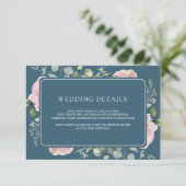 Pink Floral Eucalyptus Dusty Blue Wedding Details Begleitkarte (Stehend Vorderseite)