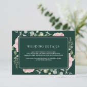 Pink Floral Eucalyptus Emerald Wedding Details Begleitkarte (Stehend Vorderseite)