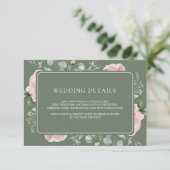 Pink Floral Eucalyptus Sage Green Wedding Details Begleitkarte (Stehend Vorderseite)