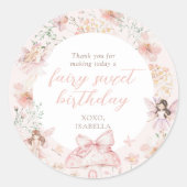 Pink Floral Fairy Birthday Runder Aufkleber (Vorderseite)