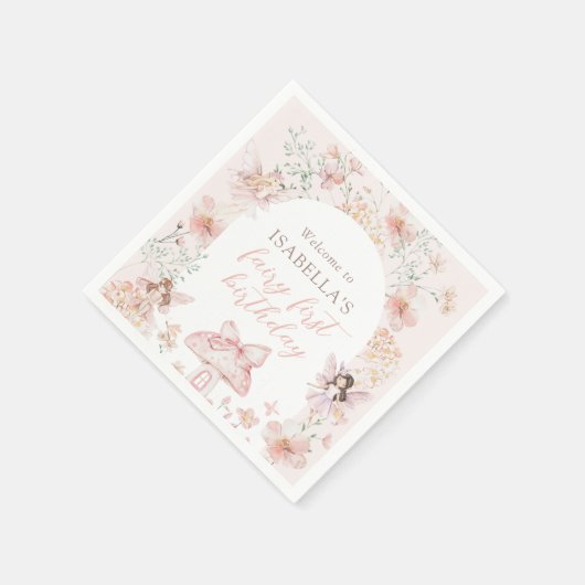 Pink Floral Fairy Birthday Serviette (Ecke)