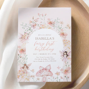Pink Floral Fairy Erster Geburtstag Einladung