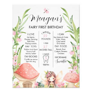 Pink Floral Fairy Erster Geburtstag Meilenstein Po Fotodruck