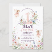 Pink Floral Fairy First Birthday Invitation Einladung (Vorderseite)