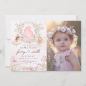 Pink Floral Fairy Garden 6th Birthday Photo Einladung (Vorderseite)