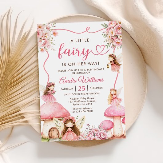 Pink Floral Fairy Girl Babydusche Einladung