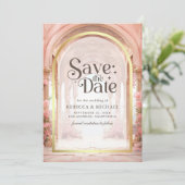 Pink Floral Fairytale Castle Wedding Save The Date (Stehend Vorderseite)