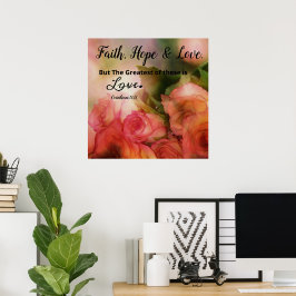 Pink Floral Faith, Hope and Liebe Poster Mauer Art
