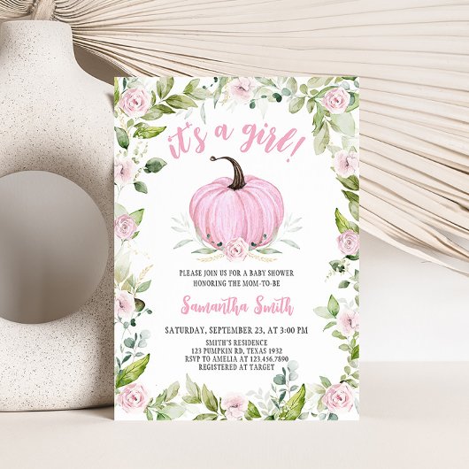 Pink Floral Fall Pumpkin Baby Dusche Einladung