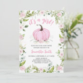 Pink Floral Fall Pumpkin Baby Dusche Einladung (Stehend Vorderseite)