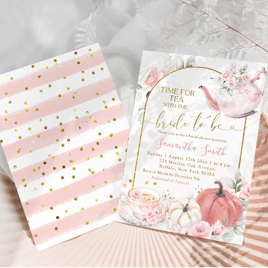 Pink Floral Fall Pumpkin Brautparty Tee Einladung