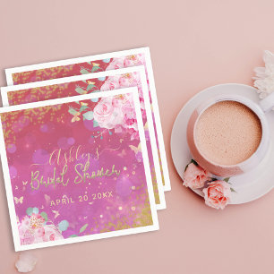 Pink Floral Fancy Elegant Romantic Bridal Shower Serviette