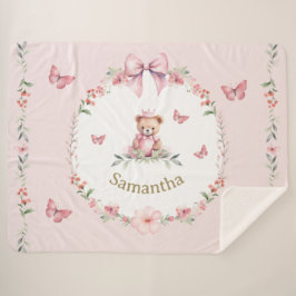 Pink Floral Fantasien und Teddy Bear Hugs Sherpadecke