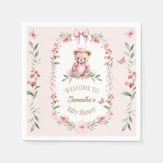 Pink Floral Fantasies & Teddy Bear Hugs Serviette (Vorderseite)