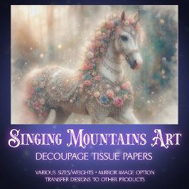 Pink Floral Fantasy Horse Decoupage Seidenpapier