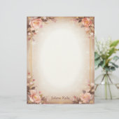 Pink Floral Fantasy with a Gold Frame Stationery Briefbogen (Stehend Vorderseite)