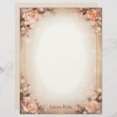 Pink Floral Fantasy with a Gold Frame Stationery Briefbogen (Vorne/Hinten)