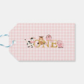 Pink Floral Farm 1. Geburtstag Geschenkanhänger (Rückseite Horizontal)
